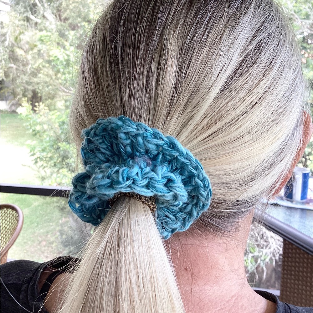 Hair Accessories Scrunchies Hand Crafted Mohair Silk Blue Purple Mauve Crochet - Picture 8 of 11
